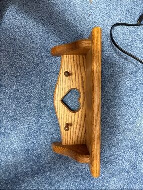 Hand Crafted Oak-Finish Wall Shelf with Heart Cutout - Brown